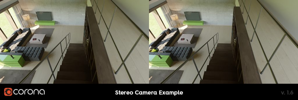Corona Renderer 1.6, Stereo Camera Example